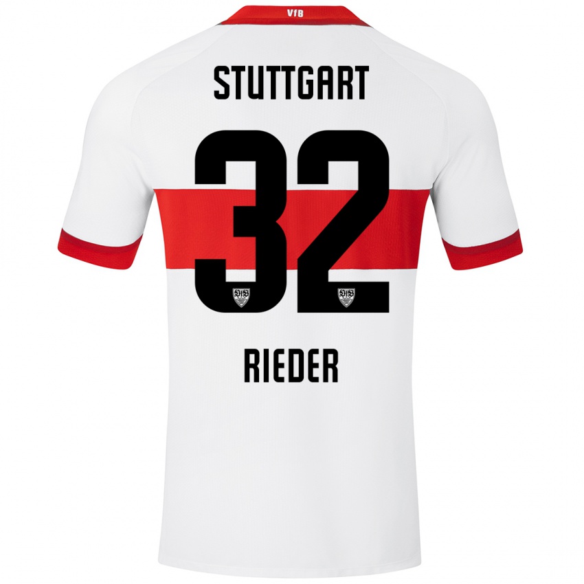 Hombre Camiseta Fabian Rieder #32 Blanco Rojo 1ª Equipación 2024/25 La Camisa Chile