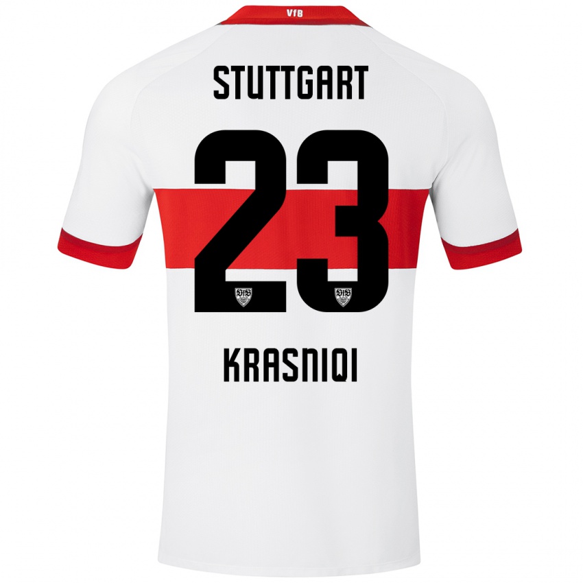 Hombre Camiseta Elton Krasniqi #23 Blanco Rojo 1ª Equipación 2024/25 La Camisa Chile