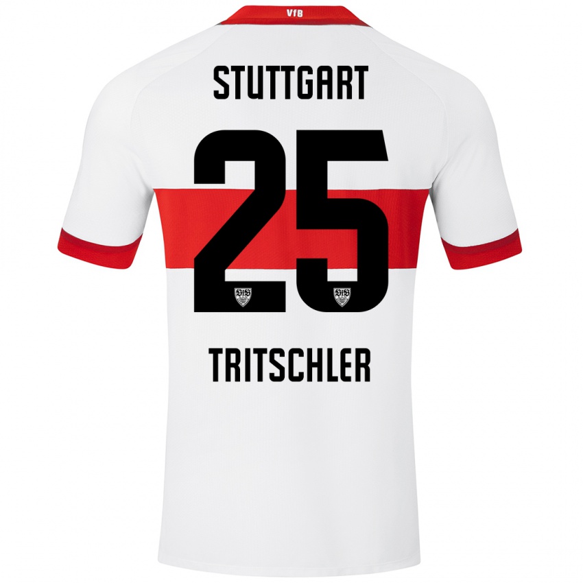 Hombre Camiseta David Tritschler #25 Blanco Rojo 1ª Equipación 2024/25 La Camisa Chile