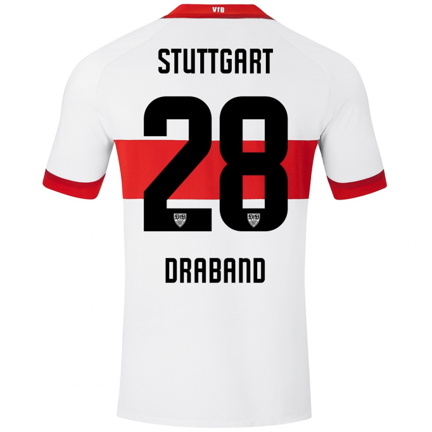 Hombre Camiseta Dominik Draband #28 Blanco Rojo 1ª Equipación 2024/25 La Camisa Chile