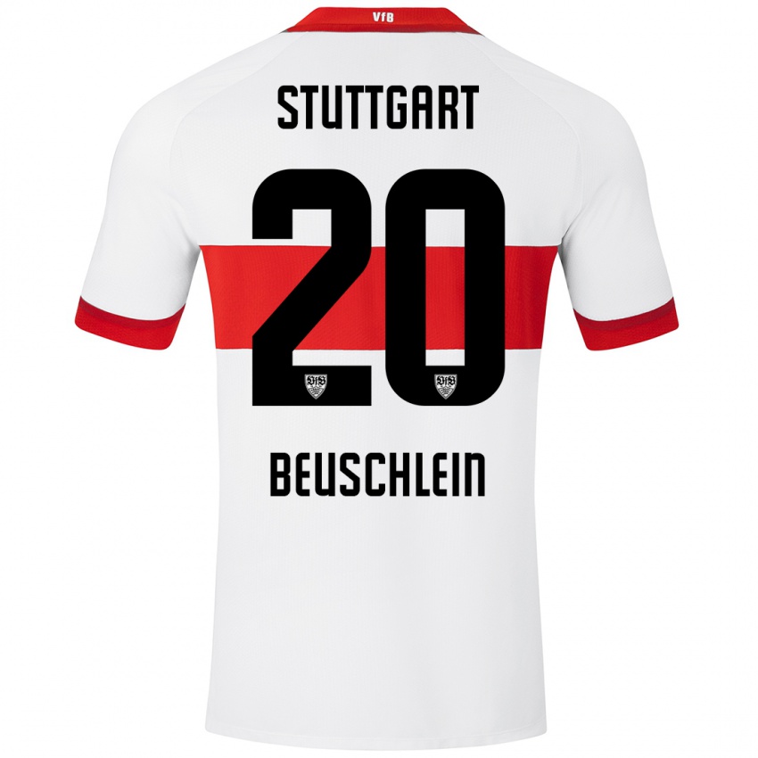 Hombre Camiseta Jana Beuschlein #20 Blanco Rojo 1ª Equipación 2024/25 La Camisa Chile