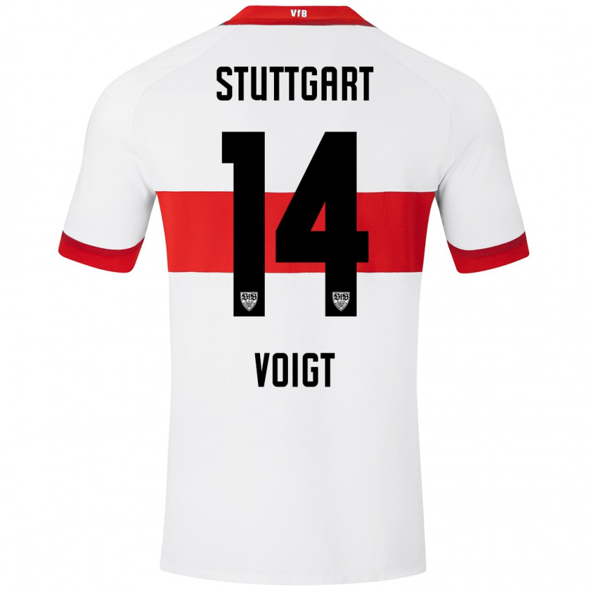 Hombre Camiseta Max Voigt #14 Blanco Rojo 1ª Equipación 2024/25 La Camisa Chile