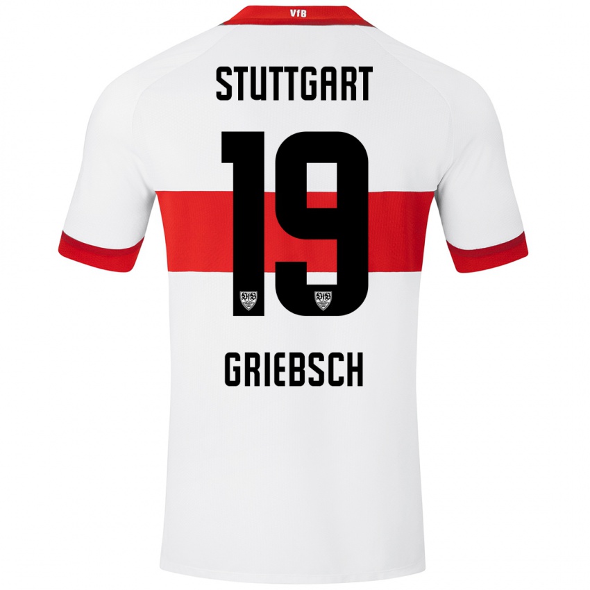 Hombre Camiseta Lukas Griebsch #19 Blanco Rojo 1ª Equipación 2024/25 La Camisa Chile