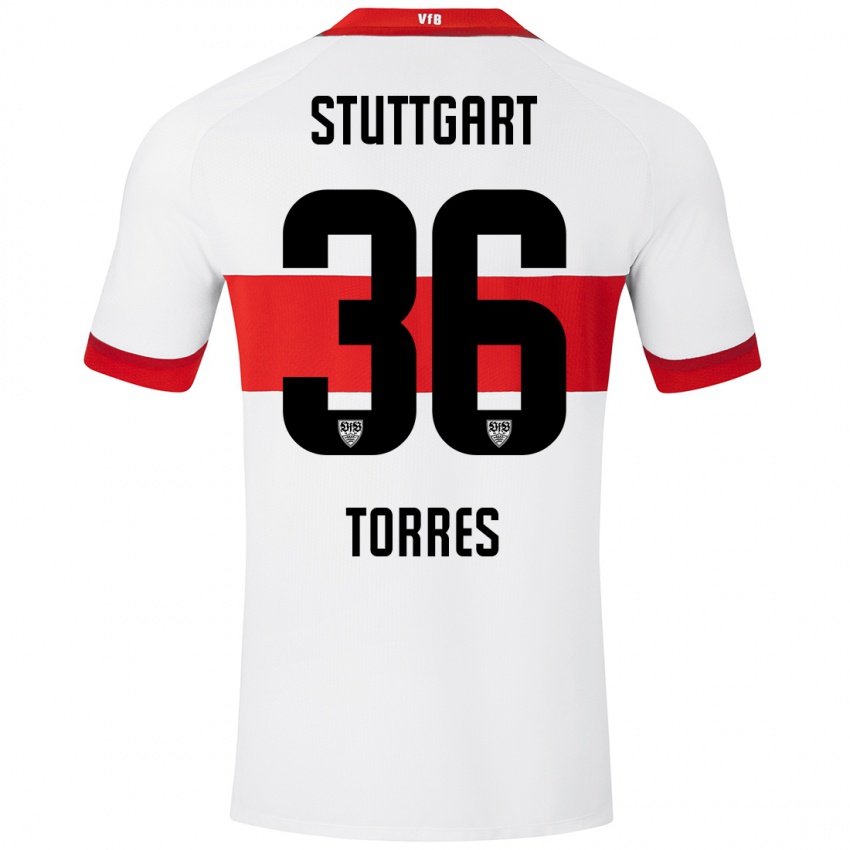 Hombre Camiseta Yohann Torres #36 Blanco Rojo 1ª Equipación 2024/25 La Camisa Chile