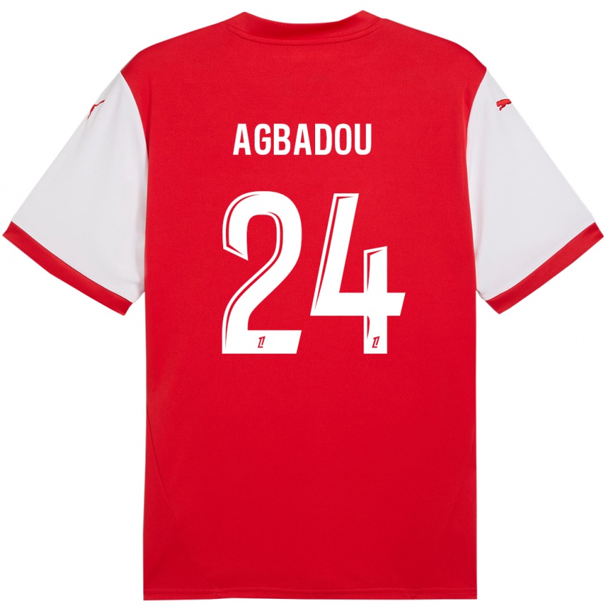 Hombre Camiseta Emmanuel Agbadou #24 Rojo Blanco 1ª Equipación 2024/25 La Camisa Chile