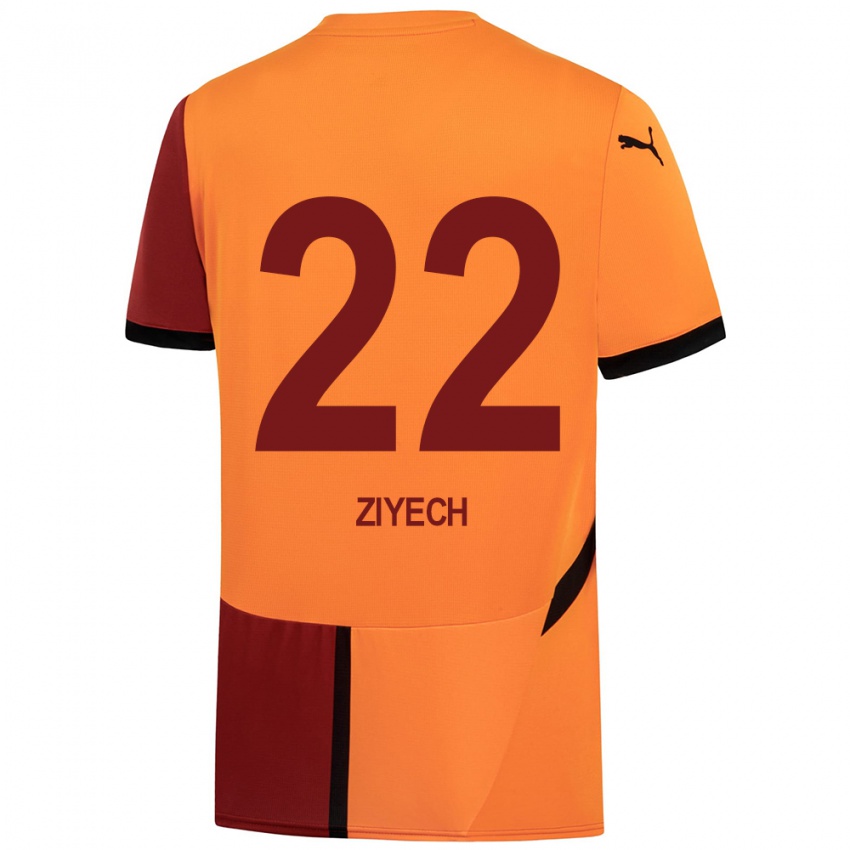 Hombre Camiseta Hakim Ziyech #22 Amarillo Rojo 1ª Equipación 2024/25 La Camisa Chile