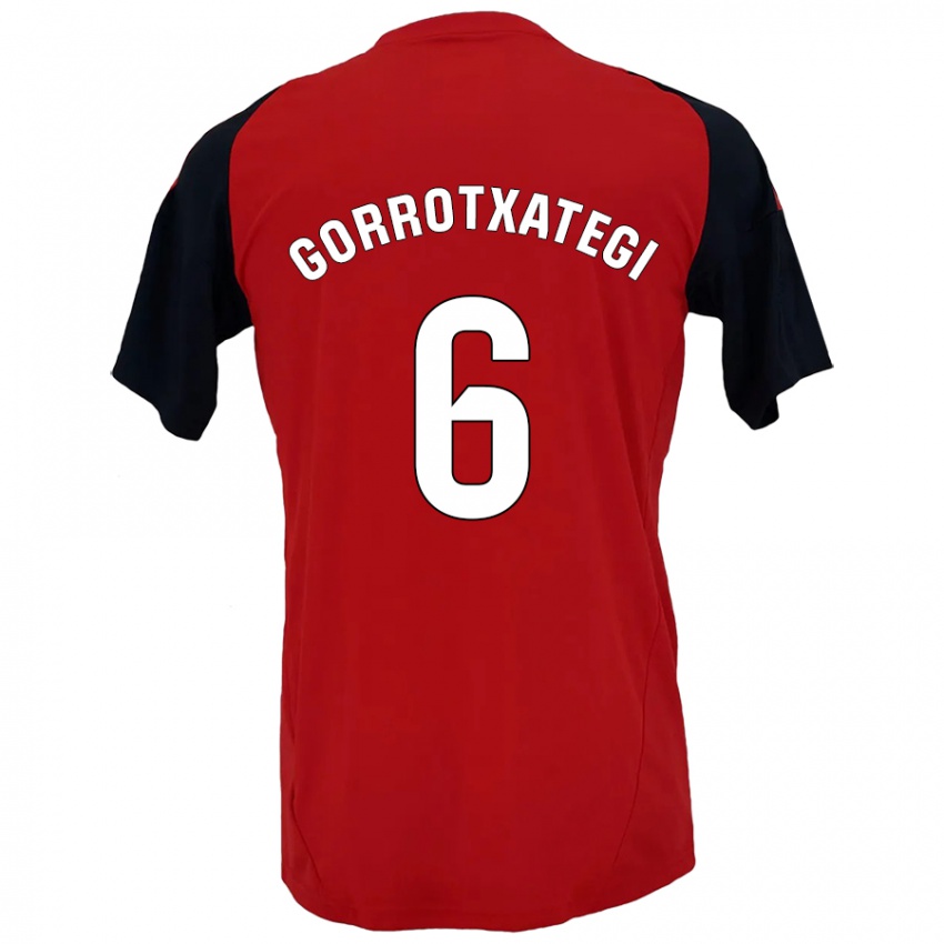 Hombre Camiseta Jon Gorrotxategi #6 Rojo Negro 1ª Equipación 2024/25 La Camisa Chile