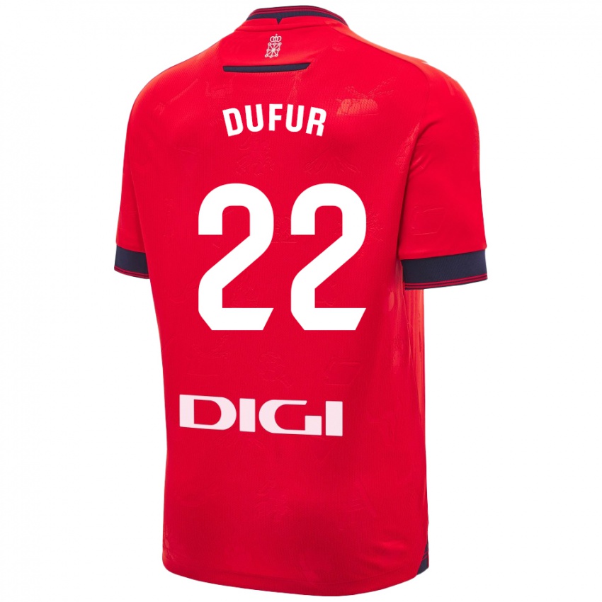 Hombre Camiseta Ander Dufur #22 Rojo Blanco 1ª Equipación 2024/25 La Camisa Chile