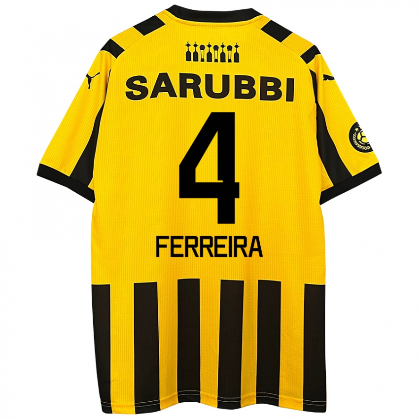 Hombre Camiseta Joaquín Ferreira #4 Amarillo Negro 1ª Equipación 2024/25 La Camisa Chile