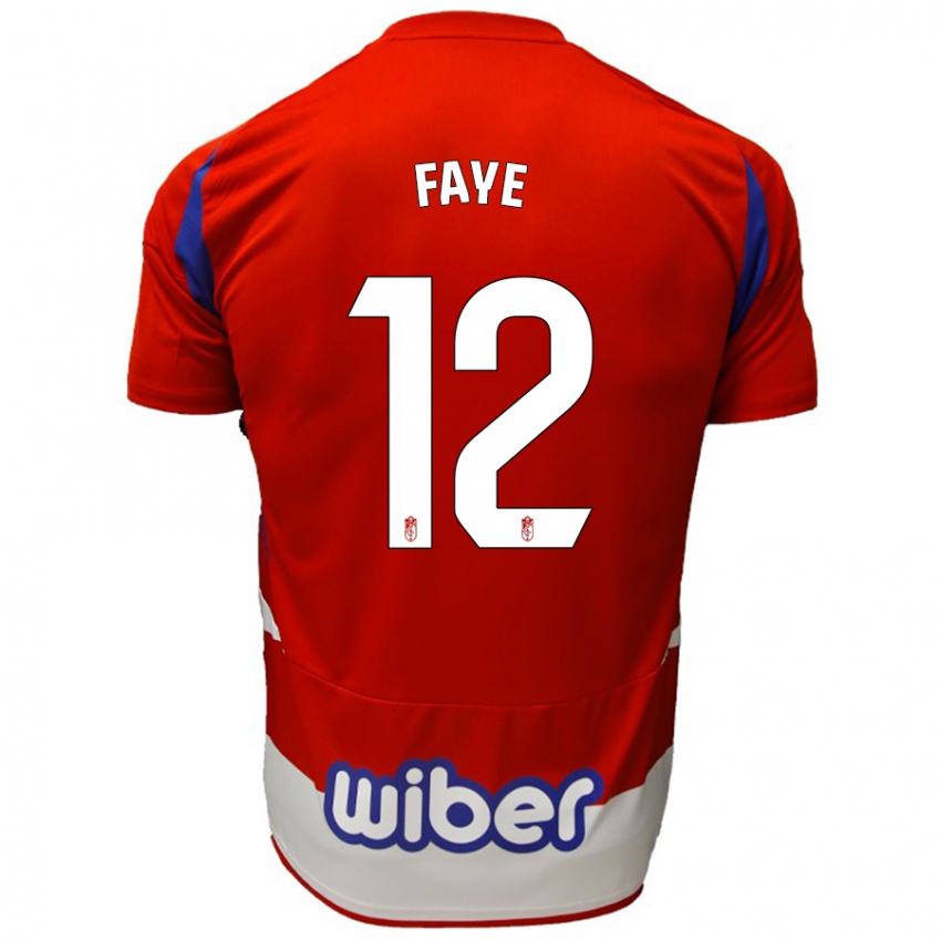 Hombre Camiseta Serigne Faye #12 Rojo Blanco Azul 1ª Equipación 2024/25 La Camisa Chile