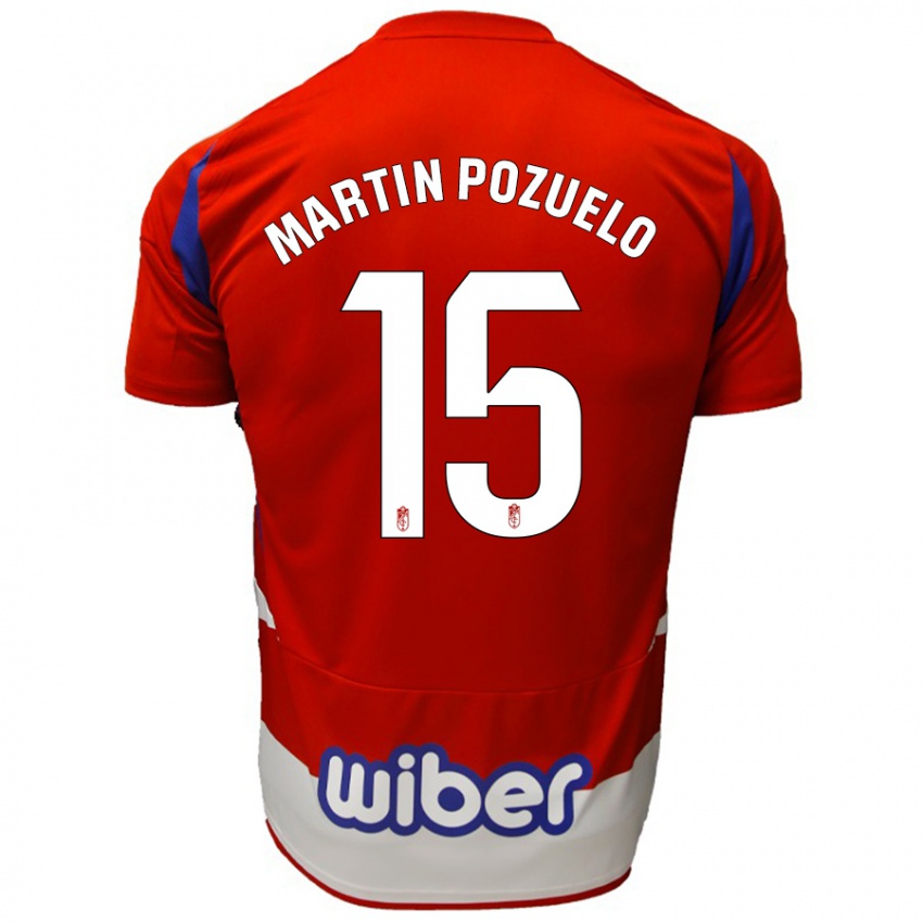 Hombre Camiseta Esther Martin-Pozuelo #15 Rojo Blanco Azul 1ª Equipación 2024/25 La Camisa Chile