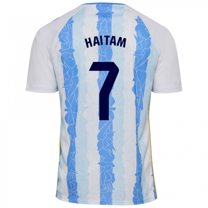 Hombre Camiseta Haitam Abaida #7 Blanco Azul 1ª Equipación 2024/25 La Camisa Chile