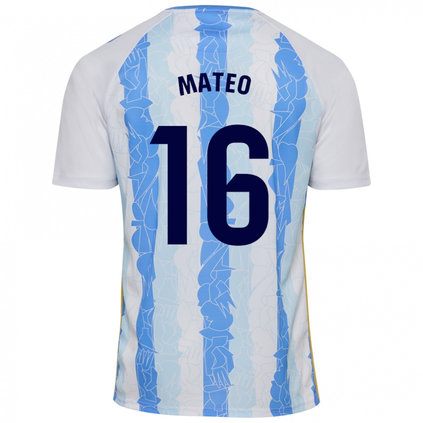 Hombre Camiseta Ángel Mateo #16 Blanco Azul 1ª Equipación 2024/25 La Camisa Chile