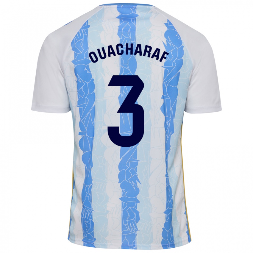 Hombre Camiseta Bilal Ouacharaf #3 Blanco Azul 1ª Equipación 2024/25 La Camisa Chile