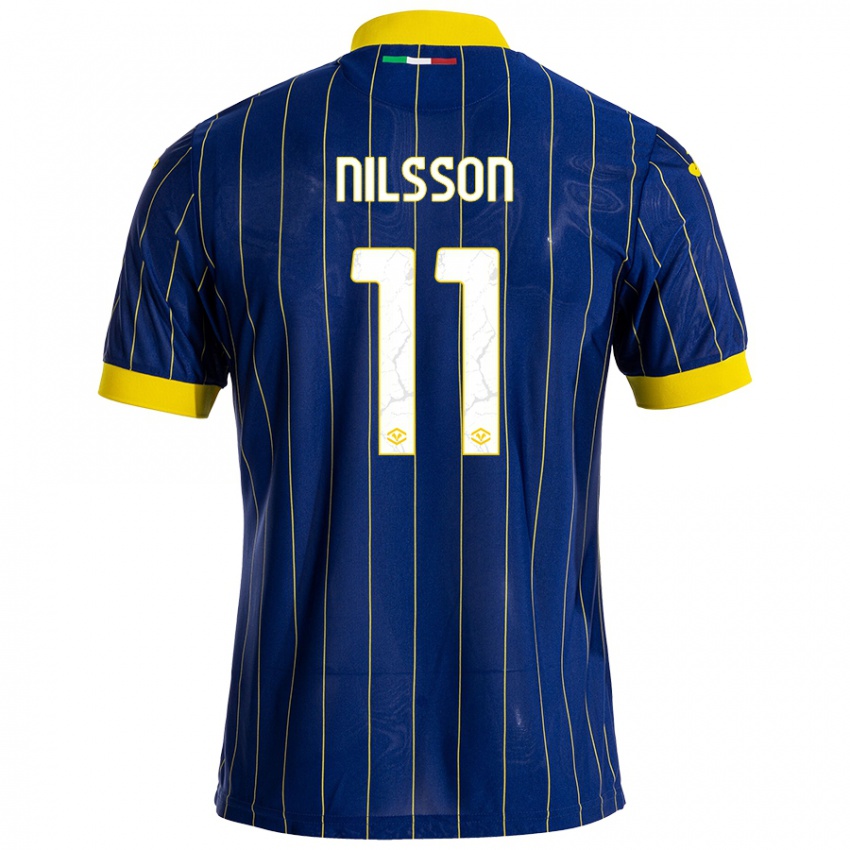 Hombre Camiseta Sara Nilsson #11 Azul Amarillo 1ª Equipación 2024/25 La Camisa Chile