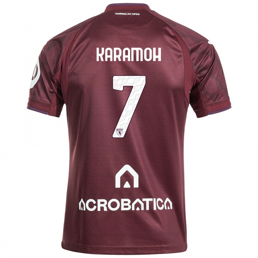 Hombre Camiseta Yann Karamoh #7 Granate Blanco 1ª Equipación 2024/25 La Camisa Chile