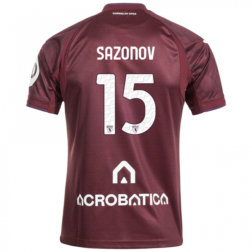 Hombre Camiseta Saba Sazonov #15 Granate Blanco 1ª Equipación 2024/25 La Camisa Chile