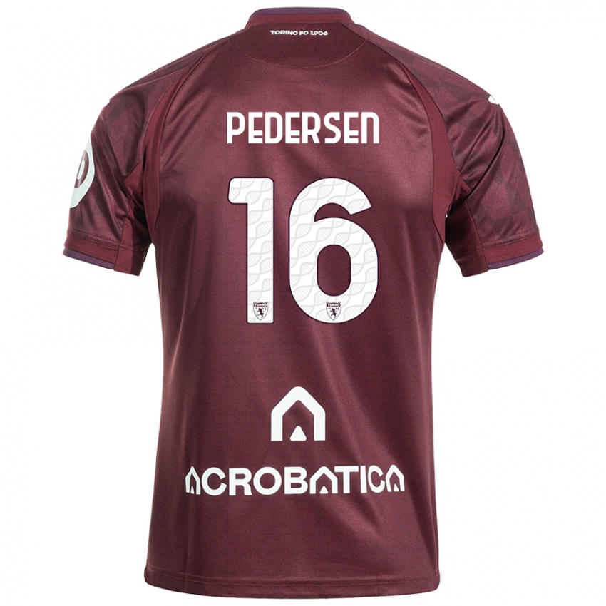 Hombre Camiseta Marcus Pedersen #16 Granate Blanco 1ª Equipación 2024/25 La Camisa Chile