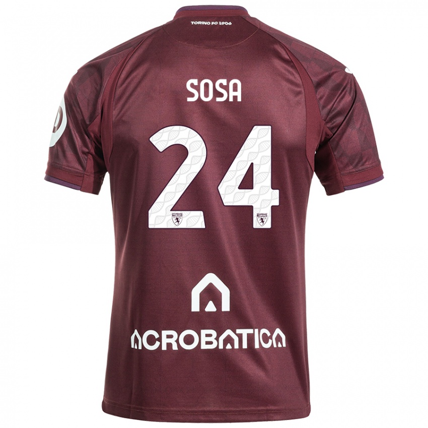 Hombre Camiseta Borna Sosa #24 Granate Blanco 1ª Equipación 2024/25 La Camisa Chile