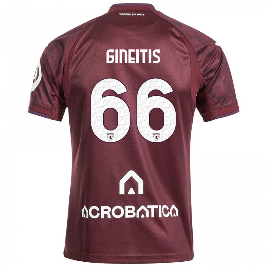 Hombre Camiseta Gvidas Gineitis #66 Granate Blanco 1ª Equipación 2024/25 La Camisa Chile