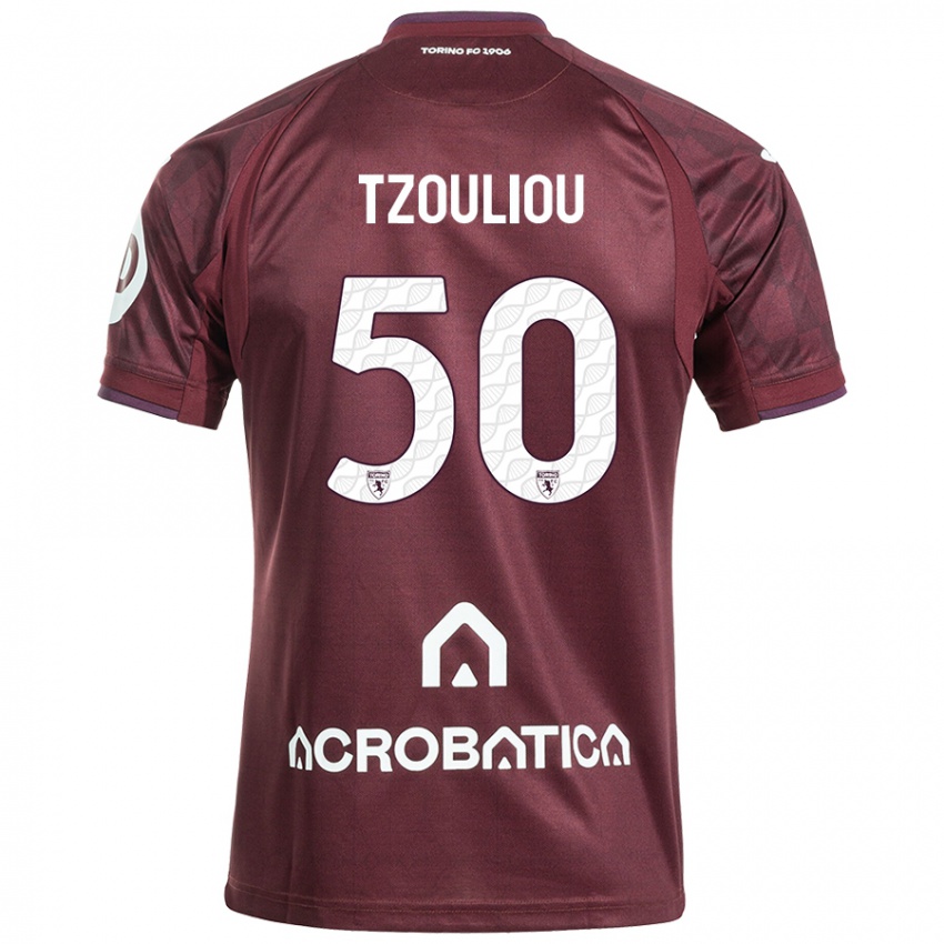 Hombre Camiseta Dimitrianos Tzouliou #50 Granate Blanco 1ª Equipación 2024/25 La Camisa Chile