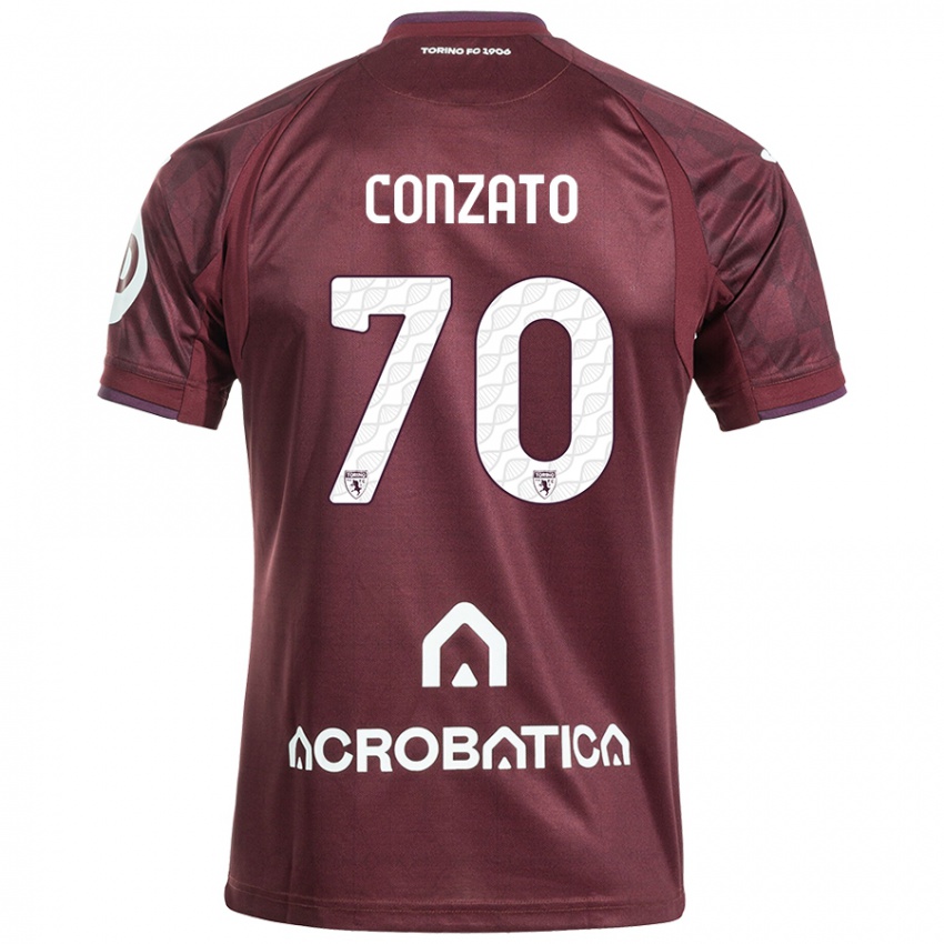 Hombre Camiseta Filippo Conzato #70 Granate Blanco 1ª Equipación 2024/25 La Camisa Chile