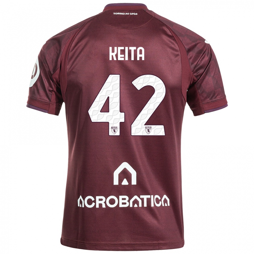 Hombre Camiseta Karamoko Keita #42 Granate Blanco 1ª Equipación 2024/25 La Camisa Chile