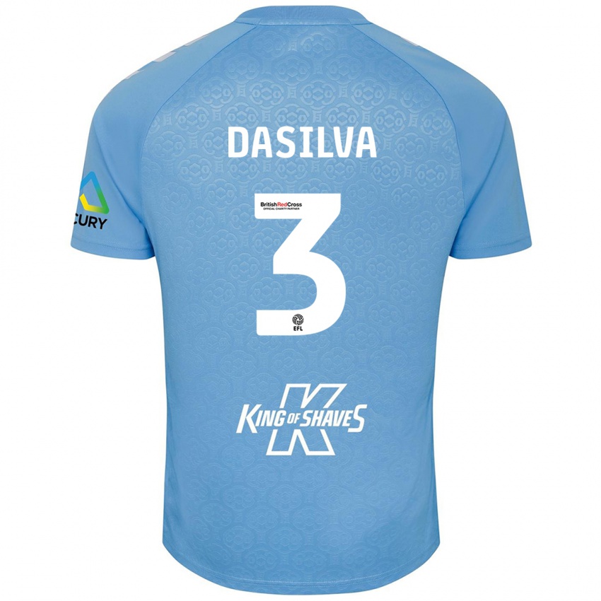 Hombre Camiseta Jay Dasilva #3 Azul Blanco 1ª Equipación 2024/25 La Camisa Chile