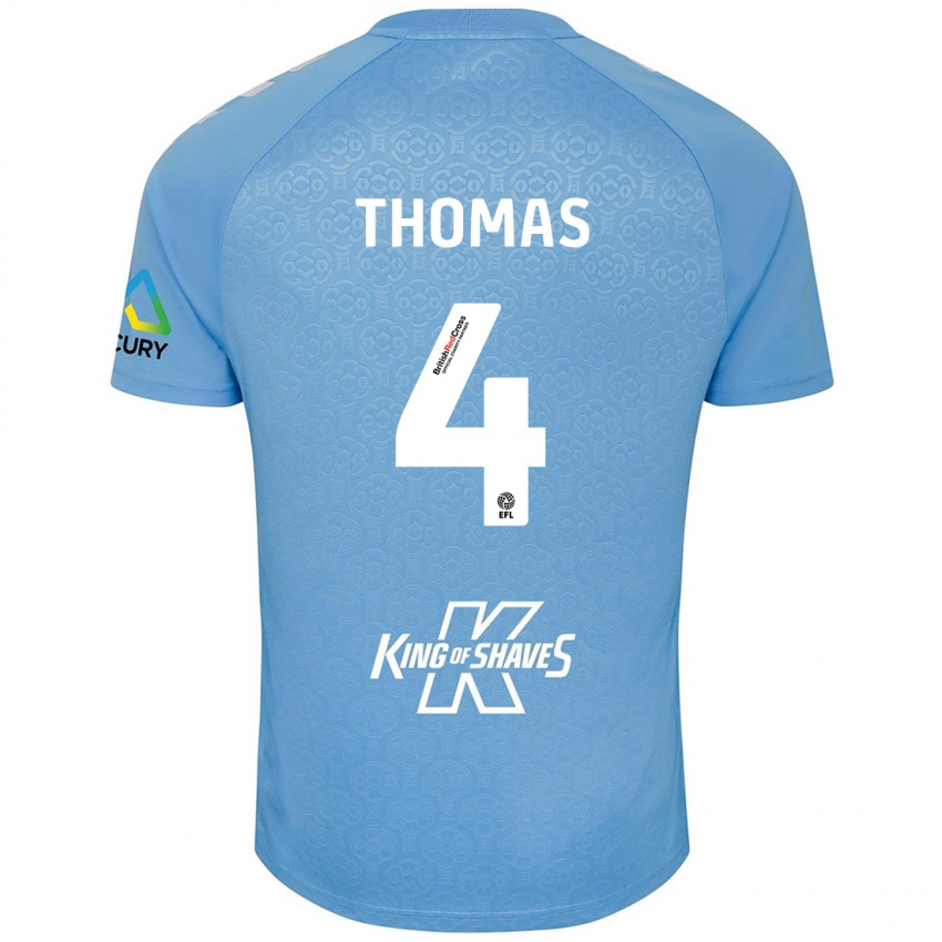 Hombre Camiseta Bobby Thomas #4 Azul Blanco 1ª Equipación 2024/25 La Camisa Chile