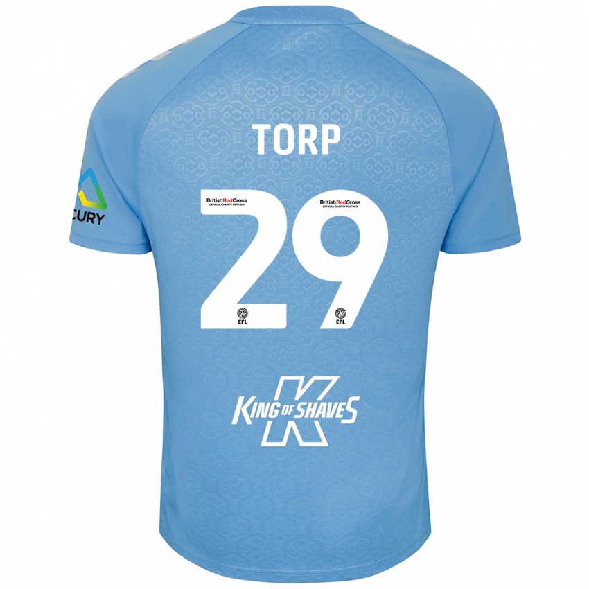 Hombre Camiseta Victor Torp #29 Azul Blanco 1ª Equipación 2024/25 La Camisa Chile