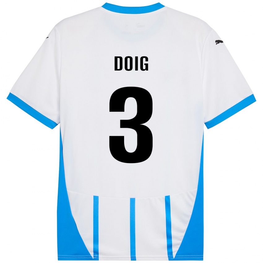 Hombre Camiseta Josh Doig #3 Blanco Azul 2ª Equipación 2024/25 La Camisa Chile