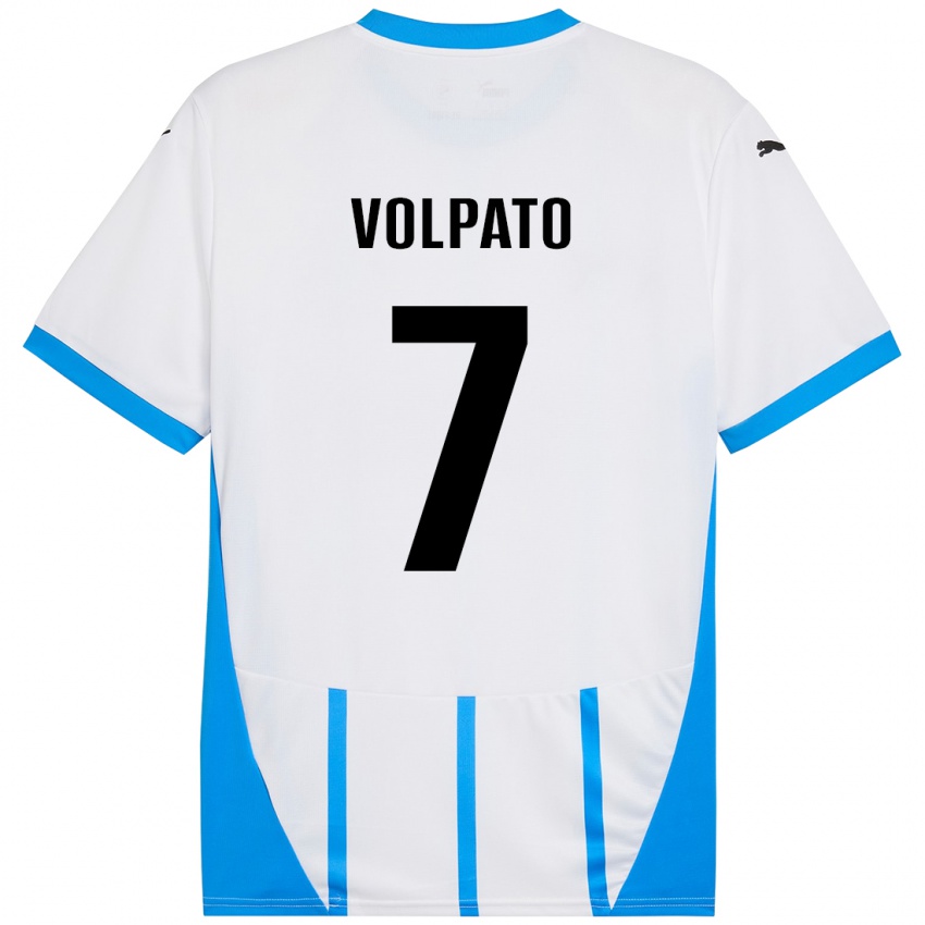 Hombre Camiseta Cristian Volpato #7 Blanco Azul 2ª Equipación 2024/25 La Camisa Chile