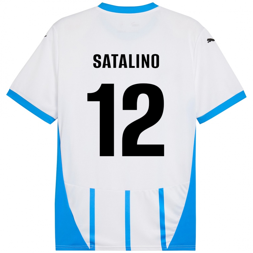 Hombre Camiseta Giacomo Satalino #12 Blanco Azul 2ª Equipación 2024/25 La Camisa Chile