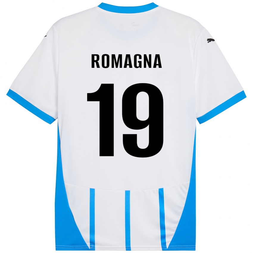 Hombre Camiseta Filippo Romagna #19 Blanco Azul 2ª Equipación 2024/25 La Camisa Chile