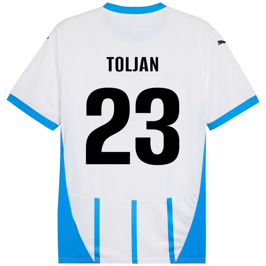 Hombre Camiseta Jeremy Toljan #23 Blanco Azul 2ª Equipación 2024/25 La Camisa Chile