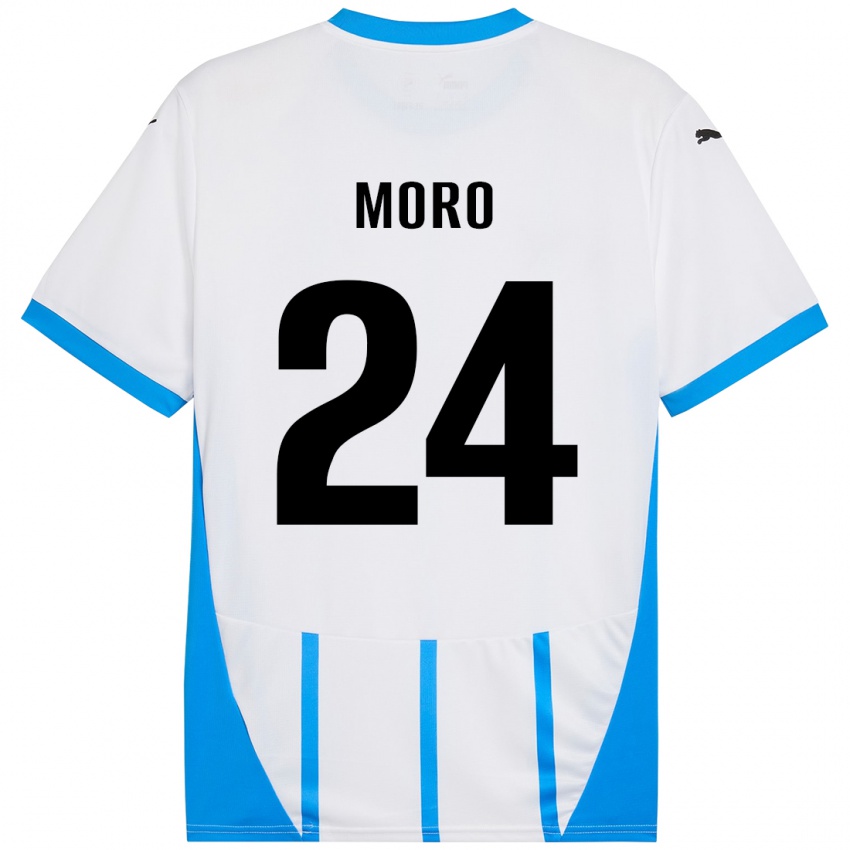 Hombre Camiseta Luca Moro #24 Blanco Azul 2ª Equipación 2024/25 La Camisa Chile