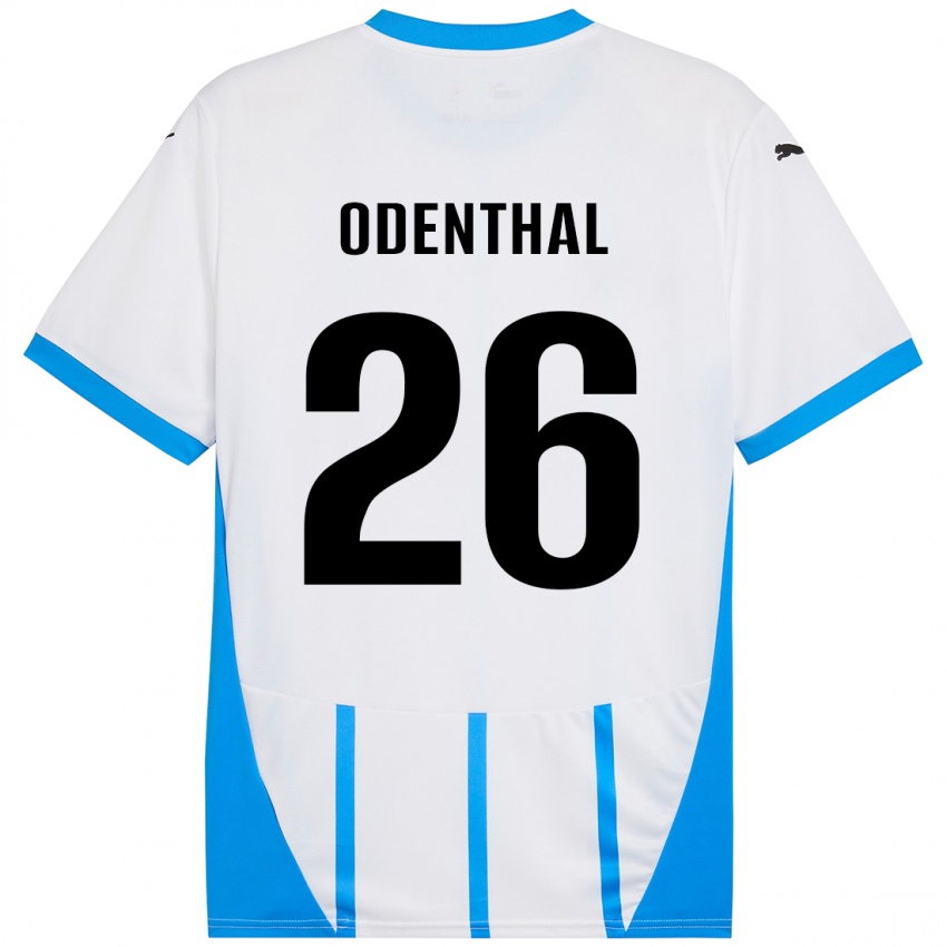 Hombre Camiseta Cas Odenthal #26 Blanco Azul 2ª Equipación 2024/25 La Camisa Chile