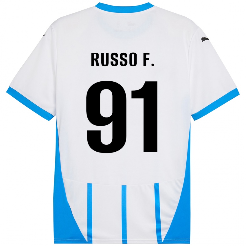 Hombre Camiseta Flavio Russo #91 Blanco Azul 2ª Equipación 2024/25 La Camisa Chile