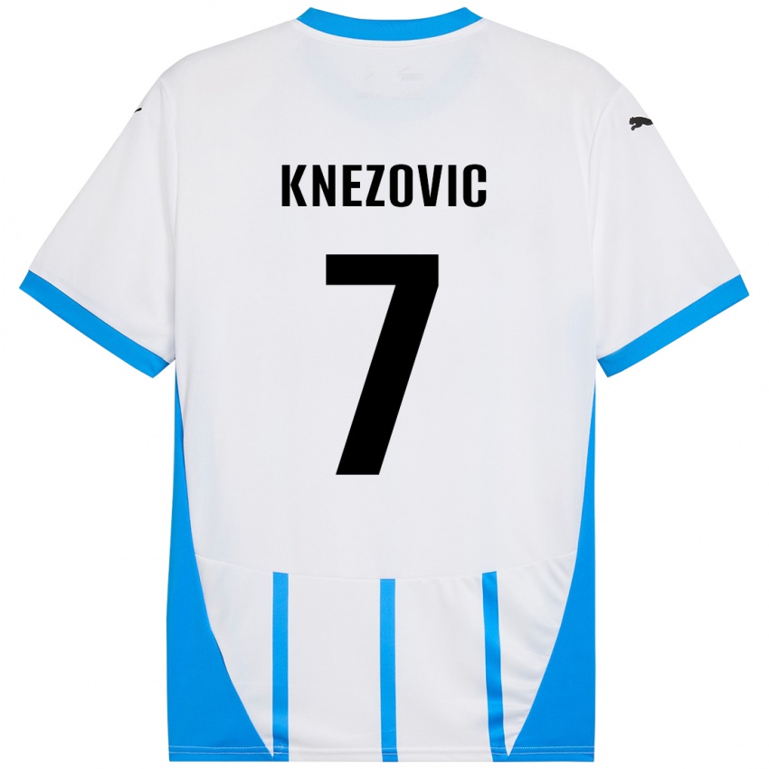 Hombre Camiseta Borna Knezovic #7 Blanco Azul 2ª Equipación 2024/25 La Camisa Chile