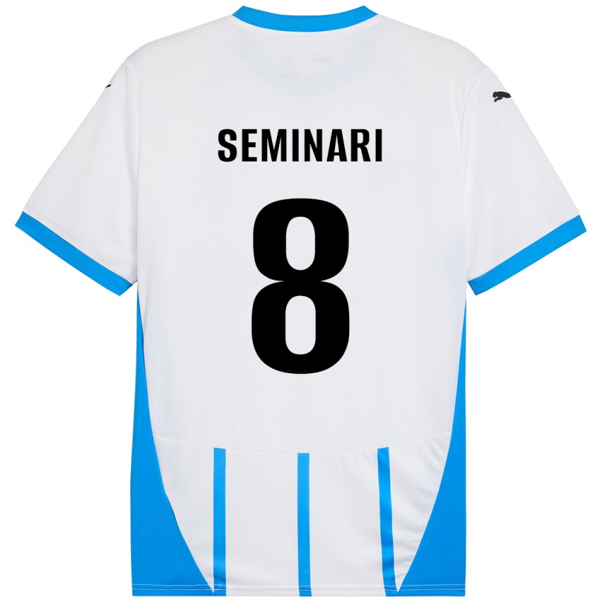 Hombre Camiseta Giacomo Seminari #8 Blanco Azul 2ª Equipación 2024/25 La Camisa Chile