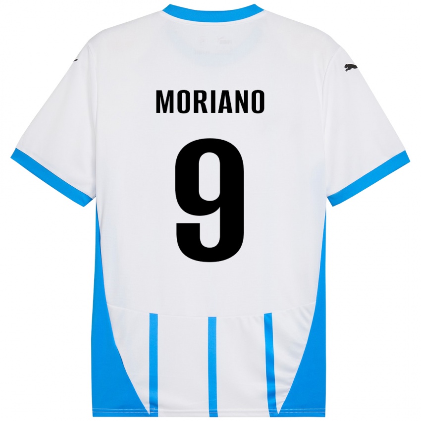 Hombre Camiseta Andrea Moriano #9 Blanco Azul 2ª Equipación 2024/25 La Camisa Chile