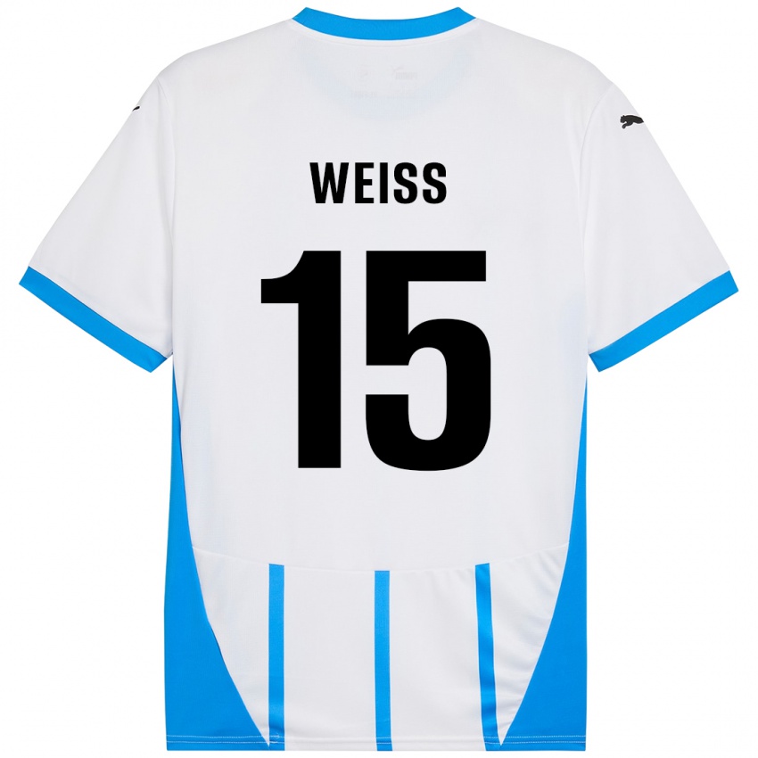 Hombre Camiseta David Weiss #15 Blanco Azul 2ª Equipación 2024/25 La Camisa Chile