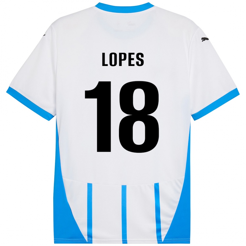 Hombre Camiseta Emerick Lopes #18 Blanco Azul 2ª Equipación 2024/25 La Camisa Chile