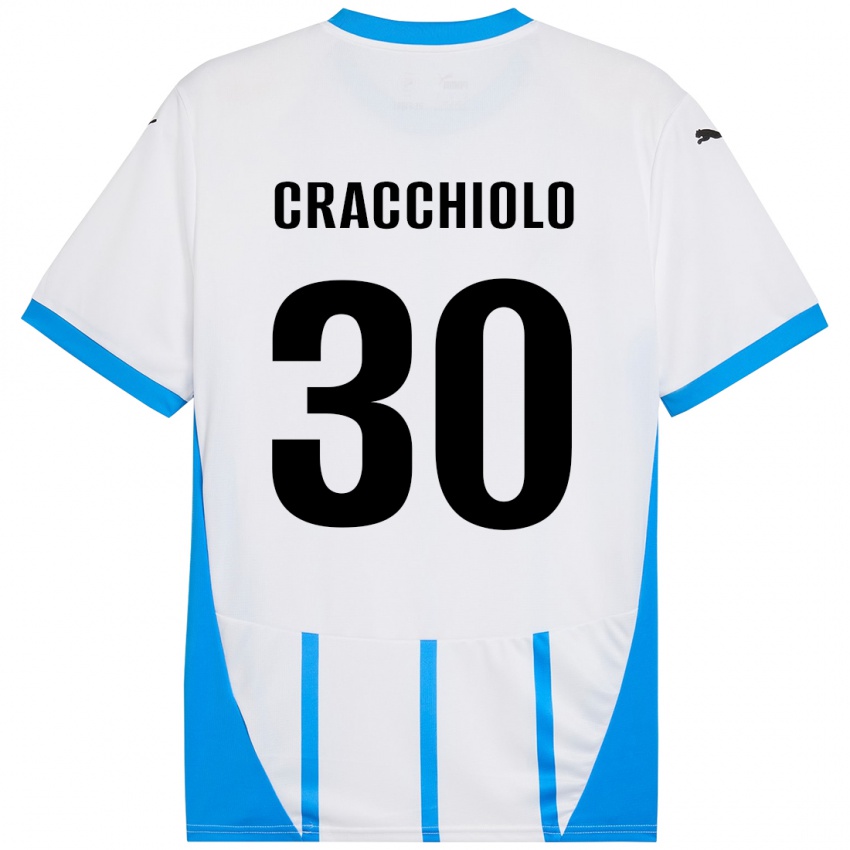 Hombre Camiseta Leonardo Cracchiolo #30 Blanco Azul 2ª Equipación 2024/25 La Camisa Chile