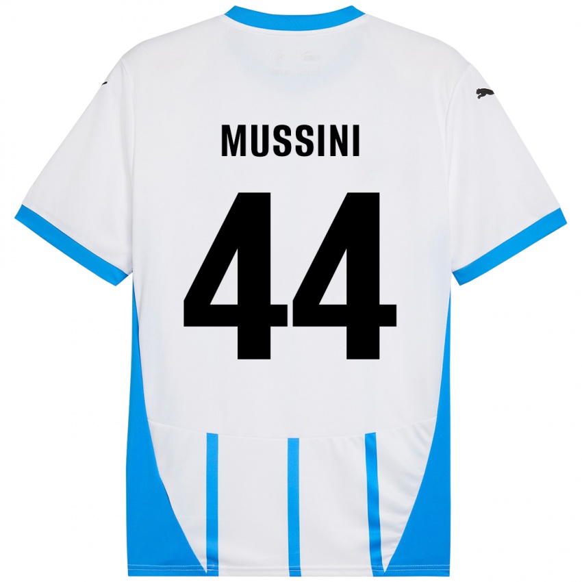 Hombre Camiseta Andrea Mussini #44 Blanco Azul 2ª Equipación 2024/25 La Camisa Chile