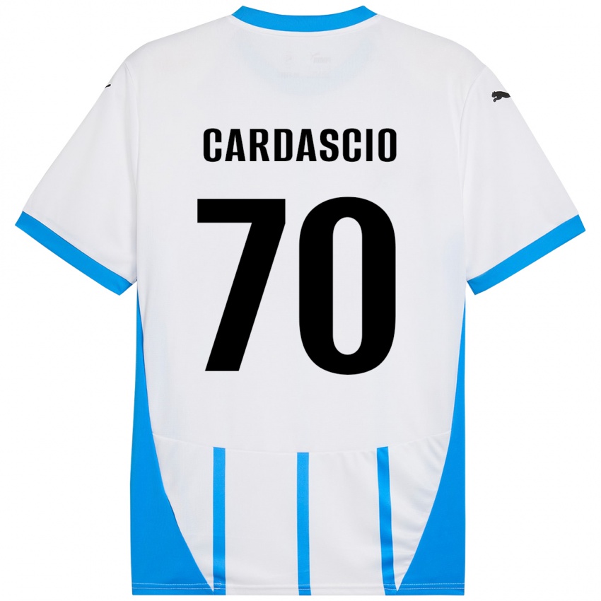 Hombre Camiseta Alessandro Cardascio #70 Blanco Azul 2ª Equipación 2024/25 La Camisa Chile