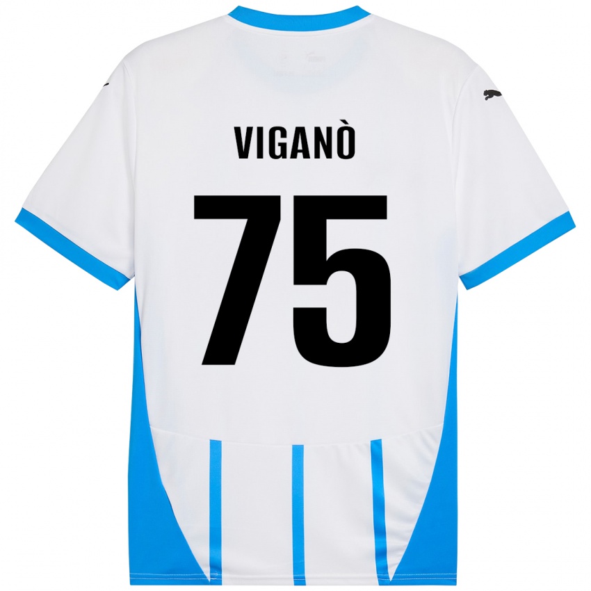 Hombre Camiseta Lorenzo Viganò #75 Blanco Azul 2ª Equipación 2024/25 La Camisa Chile