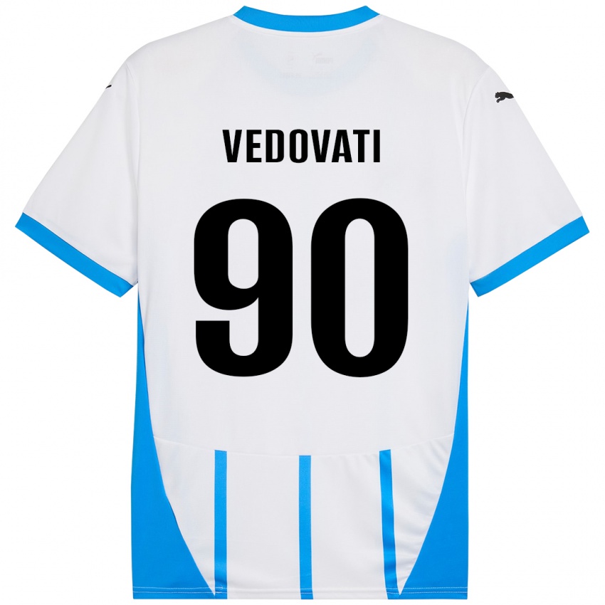 Hombre Camiseta Gabriele Vedovati #90 Blanco Azul 2ª Equipación 2024/25 La Camisa Chile