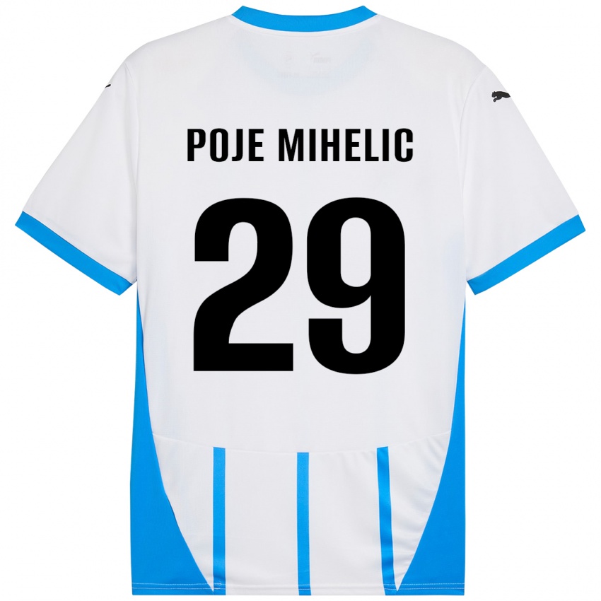 Hombre Camiseta Naja Poje Mihelič #29 Blanco Azul 2ª Equipación 2024/25 La Camisa Chile