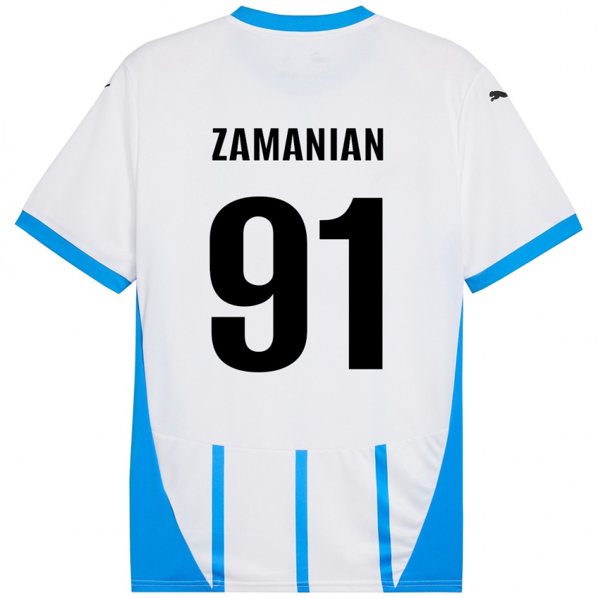 Hombre Camiseta Annahita Zamanian #91 Blanco Azul 2ª Equipación 2024/25 La Camisa Chile